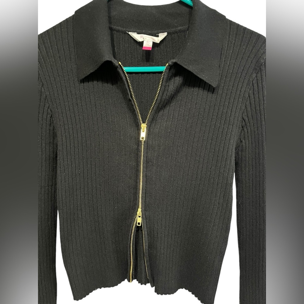 No Boundaries Ribbed Collared Long Sleeve Sweater w/Reversible Zipper - Large - Picture 6 of 6